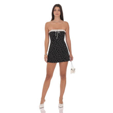 Load image into Gallery viewer, Polka Dot Ruched Trim Dress in Black