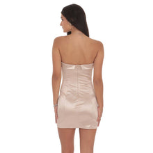 Load image into Gallery viewer, Satin Strapless Bodycon Dress in Champagne