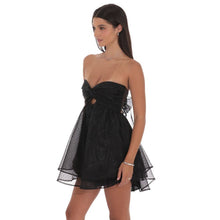 Load image into Gallery viewer, Dotted Cutout Babydoll Dress in Black
