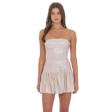 Load image into Gallery viewer, Metallic Embellished Strapless Dress in Rose Gold
