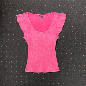 Timing Square Neck Rib Flutter Slve Top