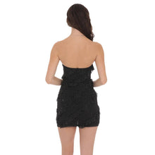 Load image into Gallery viewer, Mesh Rhinestone Strapless Ruffle Dress in Black

