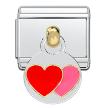 Load image into Gallery viewer, Italian Bracelet Dangle Charm - Red &amp; Pink Hearts 9mm Links
