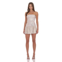 Load image into Gallery viewer, Metallic Embellished Strapless Dress in Rose Gold
