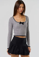 Load image into Gallery viewer, Blue Blush LS Cable Sweater W Velvet Bow
