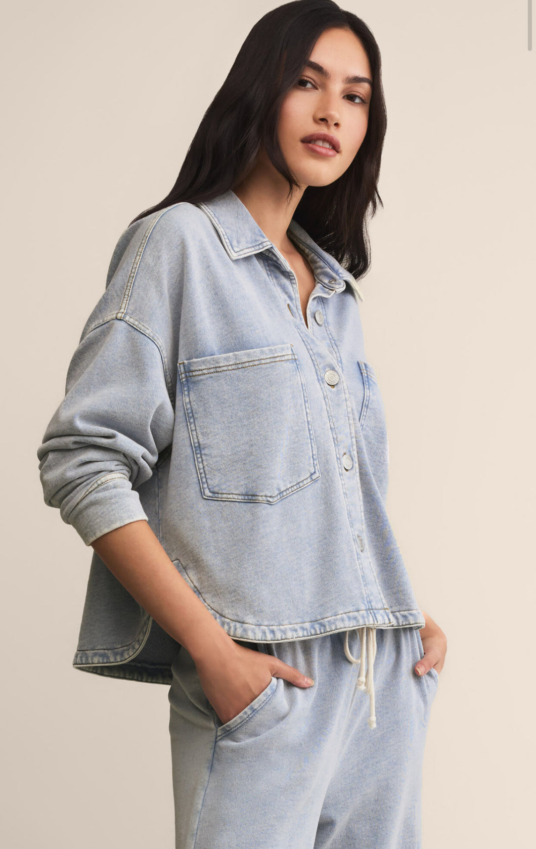Z Supply Washed Knit Indigo Crop Jacket