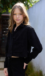 Vintage Havana Black Cord Button Crop Jacket