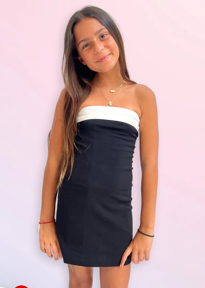 Katie J TWEEN Black White Trim Dress Star