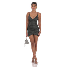 Load image into Gallery viewer, Shimmer Ruched Cross-Back Dress in Black
