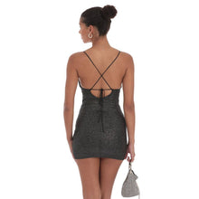 Load image into Gallery viewer, Shimmer Ruched Cross-Back Dress in Black
