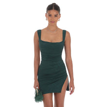 Load image into Gallery viewer, Ruched Bodycon Dress in Heather Green
