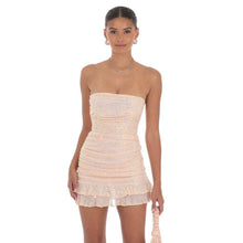 Load image into Gallery viewer, Sequin Ruched Bodycon Dress in Peachy Pink
