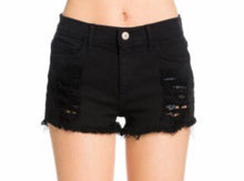 Load image into Gallery viewer, Black Ripped Denim Short
